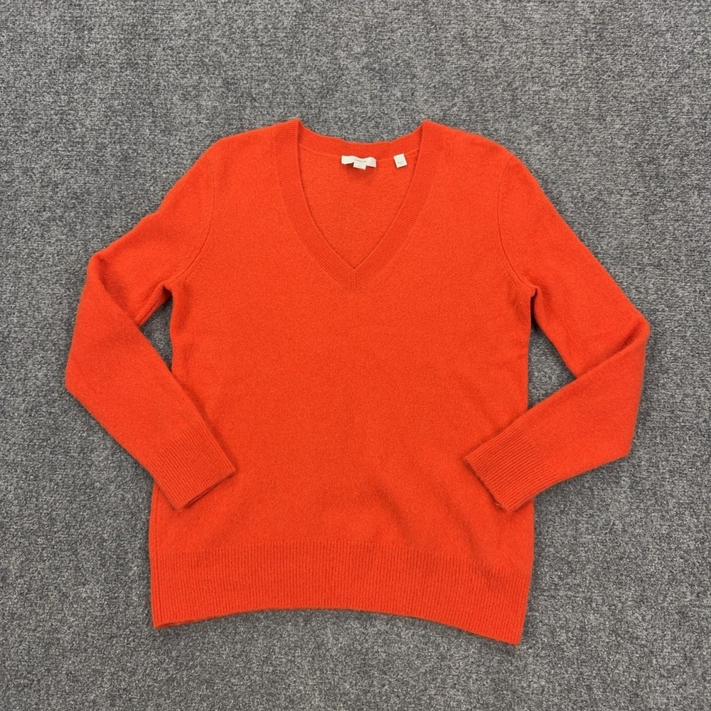 Vince Sweater Womens Medium Orange V Neck 100% Cashmere Pullover Long Sleeve
